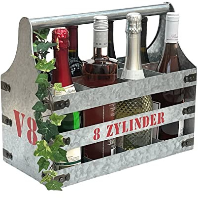 DanDiBo Weinträger Metall mit Öffner Flaschenträger 8 Zylinder V8 96404 Flaschenöffner Flaschenkorb Weinflaschenträger