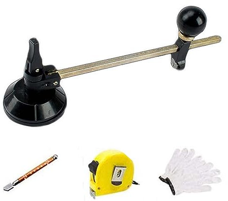 TEmkIn Tagliavetro Circolare per impieghi gravosi con Ventosa, Set di Utensili tagliavetro diamantato Regolabile con Manico a manopola Rotonda e Ventose