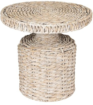 Bloomingville Hand-Woven Water Hyacinth Table, Whitewashed