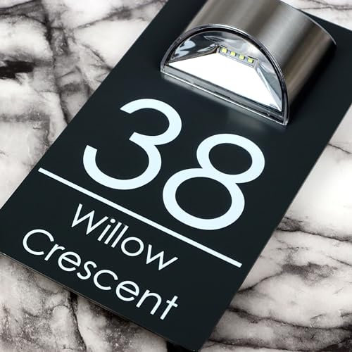 K Smart Sign | Exalted LED F2728 | House Numbers Plaques With Solar Light House Signs Door Number For Wall With Light Name Plaques For Outside (Matt Gray & Modern Font)