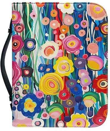 Kuiaobaty Buchtasche mit Ölfarben-Blumen, für Damen, Griff, Buchhülle mit mehreren Innentaschen, florales Kunstleder-Bücheretui mit Griff
