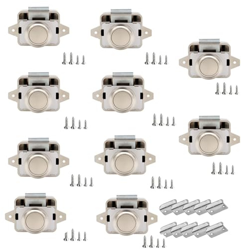 TOOSOAR 10 Pezzi Chiusura a Pulsante,14-16 mm Pulsante Per Serratura Armadio,Push Lock, Senza Chiave Apparire Chiusura Della Porta a Pulsante Per Porta, Armadio, Camper, Yacht, Nave (Nichel perlato)