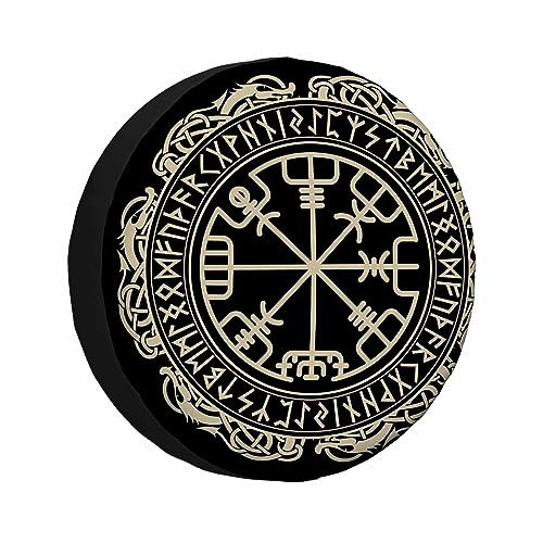 Ersatzradabdeckungen Magischer Runenkompass Vegvisir Kreis Der Nordischen Runen Und Drachen Radabdeckung Sauberen Reifenschutz Wasserdicht Auto Reifen Taschen Für Fahrzeuge SUV Auto 15 inch
