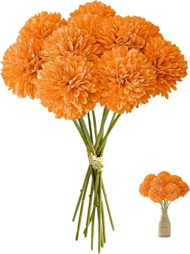 PacuM Lot de 12 fleurs artificielles de chrysanthème avec tige unique de 24 cm de long, bouquets d'hortensia artificielles en soie au toucher réaliste pour intérieur, arrangement floral, décoration