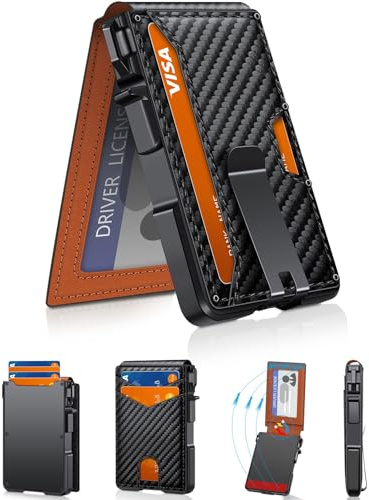 ZALVEX Wallet for Men, Mens Minimalist Wallet 9-13 Cards, Slim Compact Wallet with Money Clip & ID Window, RFID Blocking Smart Pop Up Card Wallet, Metal Aluminum Credit Card Holder Bifold Wallet