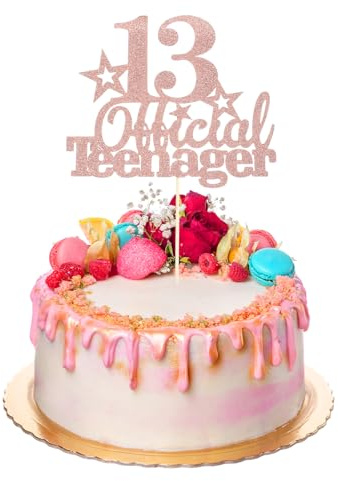 Tyqour Happy 13th Birthday Cake Topper Glitter 13 Official Teenager Cake Topper 13th Birthday Decorations Teenager Decorations for Teen Party Supplies(Rose Gold)