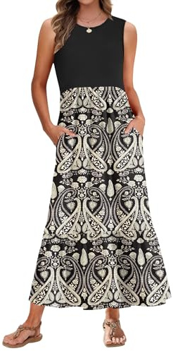 PLMOKEN Sommerkleider Damen Strandkleid Ärmellos Rundhals Maxikleid