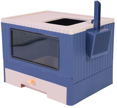 Arenero Plegable para Gatos, Bandeja Higiénica para Gatos De Entrada Superior con Tapa De Tamiz Cajón De Plástico De Fácil Limpieza para Gatos con Pala para Aren De Gato