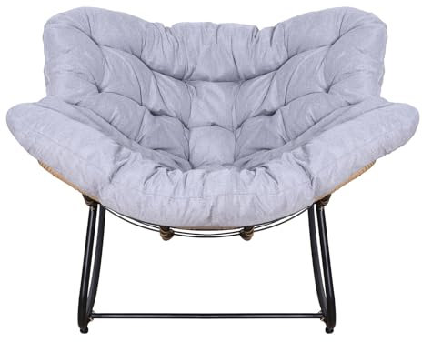 Oversized Rattan Rocking Chair with Padded Cushion for Outdoor Patio Indoor Leisure Egg Chairs Comfy Royal Rocking Lounge Chair for Balcony Porch Garden Bedroom Grey