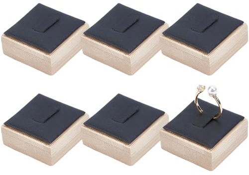 Beebeecraft 6 présentoir à Bagues en Bois Carré Noir de 4x3.95x2.1cm en Bambou avec Tapis en Similicuir pour Présentoir de Comptoir