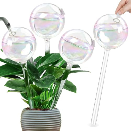 Bewässerungskugeln Glas, 4 Stück Bunte Glas Pflanzenbewässerungskugeln, Automatische Bewässerung Zimmerpflanzen, Urlaubsbewässerung Kugeln Wasserspender Pflanzen für Indoor Garten Balkon (4 PCS)