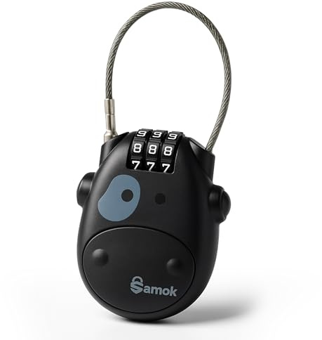 Samok® kabellås – praktiskt kabellås med 3-siffrig nummerkod – kombinationslås för skoter och hjälmar – lås med kabellängd på 75 cm – tillverkat av robust ABS-hölje (kabellås, svart)