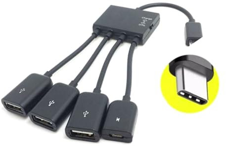 YIZITU Hub USB OTG avec commutation de charge 1 à 4 microUSB Type C Câble de charge Plusieurs appareils simultanément