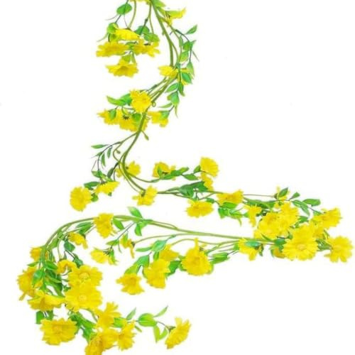 LGEGE Artificial Daisy Flowers Vine - Yellow Fake Wildflower Garland for Wall Fence Decor, Wedding Party Floral Decoration