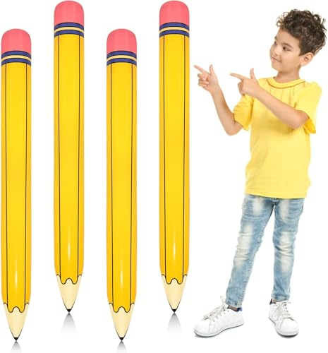 WEITAPYT 4 PCS Aufblasbarer Bleistift, 110 CM Aufblasbarer Großer Bleistift, Aufblasbarers Stift, Geeignet für Die Dekoration Der Schuleröffnung, Die Dekoration Der Kindergeburtstagsfeier