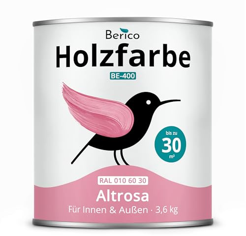 Berico Holzfarbe 3,6 Kg - 4in1 Premium Holzlack - RAL 0106030 Altrosa | Robuster Holz- & Wetterschutz inkl. Grundierung, für Innen & Außen, schnelle Trocknung, hohe Deckkraft