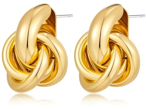 Gold Earrings for Women, Gold Chunky Earring for Women, Chunky Trendy Knot Stud, Vintage Metal French Style Earrings, Hypoallergenic Fashion Jewelry
