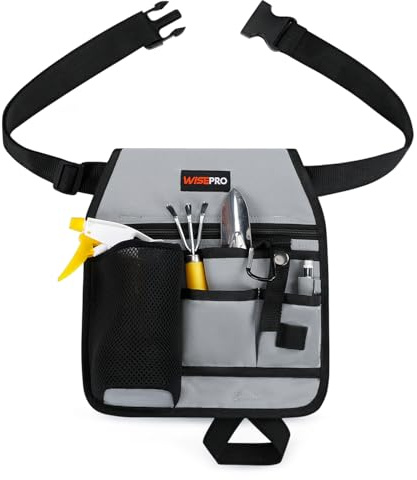 WISEPRO Gardening Tool Belt, 1000D & Nylon Tool Belt with Multiple Pockets, Adjustable Strap for Men & Women, for Gardeners, Electricians, Contractors, Mechanics & DIYers (Gray)