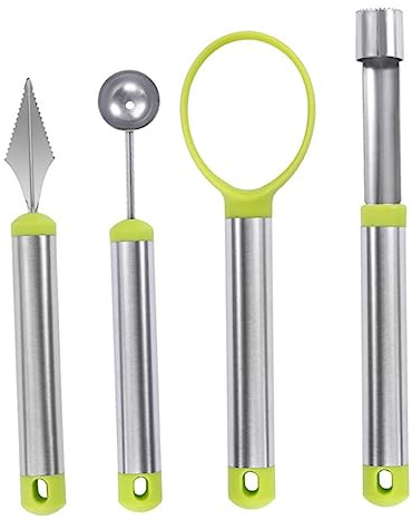 iplusmile 4 pezzi Strumenti per Intagliare Frutta Acciaio Inossidabile Scavino Multifunzionale per Palline Melone Utensile Cucina e Barbecue Design Robusto e Antiruggine