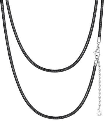 ChainsHouse Läderkedja män kvinnor halsband 1,5/2/3 mm flätad konstläderkedja svart vattentät läder vaxkedja med karbinhake läderhalsband för födelsedag, längd 41–76 cm, 55cm/22''(Mittlere Länge für