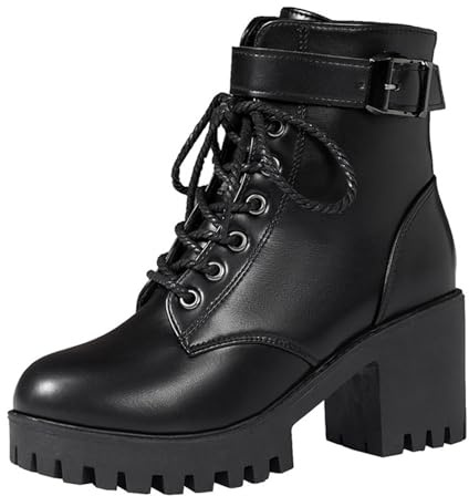 Generisch Botas de mujer con plataforma lacada, botas de cuero para mujer, botines con hebilla de tacón corto, medias botas, botas ortopédicas con cremallera, otoño e invierno, botas de transición