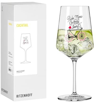 RITZENHOFF 8262002 Cocktailglas 500 ml - Serie Radsport -mit Spruch ride more, worry less, bunt - Made in Germany