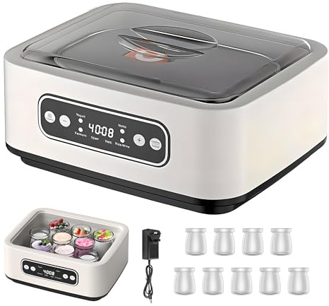 Macchina per yogurt probiotico con temperatura regolabile, 9 barattoli di vetro e display digitale LCD per creazioni fatte in casa