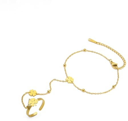 UNIFT - Juego de pulseras de cadena de mano para mujer, de acero inoxidable, ajustable, con corazón o trébol de cuatro hojas, para regalo