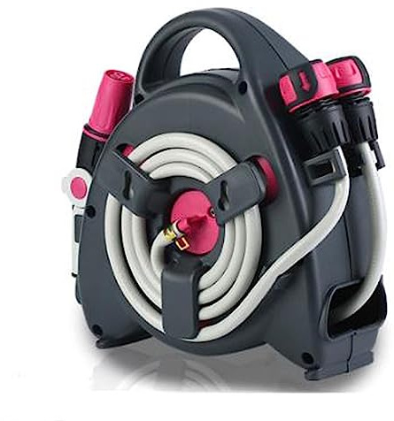 Carrello avvolgitubo portatile da giardino con ugello, soluzione facile per irrigazione e lavaggio per uso domestico e giardino
