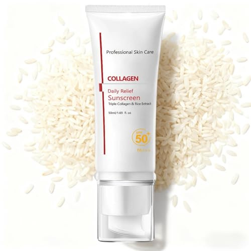 Rice & Collagen Sun Cream SPF 50 PA+++ | Factor 50 Face Moisturiser & Daily Facial Sunscreen | With Rice Extract, Triple Collagen & Niacinamide | Hydrating, Non-Greasy Sunblock for Sensitive Skin 50ml