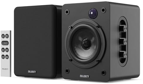 MAJORITY D50X 60W Active Speakers 2.0 for PC | Bookshelf HiFi Speakers with Bluetooth 5.3, HDMI ARC and AUX | Studio Monitors with Carbon Fiber Chassis (Black)