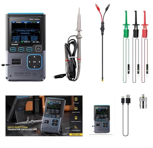 HEIBTENY DSO-TC4 3-in-1 Digital Oscilloscope 10MHz 48Ms/s Electronic Component Tester with Signal Generator and Transistor/Diode/FET Testing, 2.8 TFT Screen, 1500mAh Battery