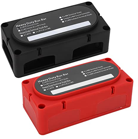 Oreilet 300A Bus Bar, Power Distribution Block 4 X M10 Terminal Studs Busbar Terminal Block, Bus Bar Box Junction Battery Busbar with Cover, for 12‑48V Car Marine RV Yacht Boat