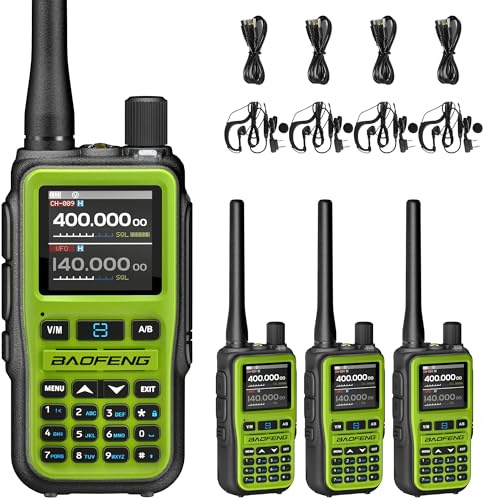 BAOFENG UV-5R MINI Dual Band Ham Radio, 5W Amateur Handheld 2 Way Radio with Dual PTT, 1.44 Screen, 999CH, NOAA Weather Alert, USB-C Charging Walkie Talkies for Hiking Camping, Family (Green, 4 Pack)