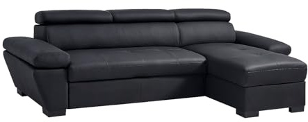Vente-unique-Divano letto angolare in pelle Nera - Angolo a destra - JONOVA