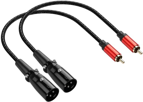 SinLoon Câble audio XLR 3 broches mâle vers RCA mâle 0,3 m, câble adaptateur équilibré vers asymétrique, coque en métal texturé en cuir super doux, connecteur plaqué or pour mixeur, amplificateur