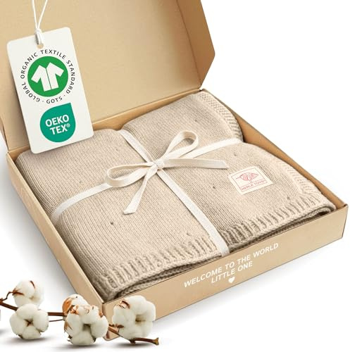 Merle Toys® Premium Babydecke Baumwolle, 100% Bio - GOTS & Oeko-TEX Zertifizierte Strickdecke, Baby Decke Neugeborenen, Kuscheldecke Baby, Blanket Newborn Cotton, Babydecke Bio Baumwolle, Beige