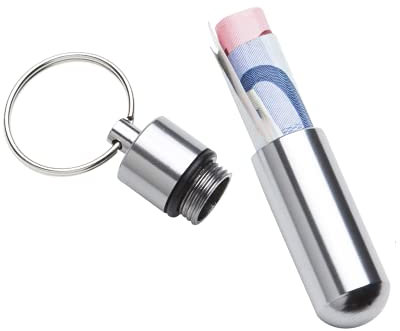 GOODS+GADGETS Waterproof Aluminium Pill Box with Keyring, Silver, 52 mm Long, Metal Capsule