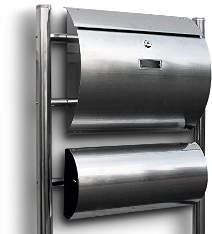 Bituxx Edelstahl Standbriefkasten Briefkasten Postkasten Mailbox Letterbox Briefkastenanlage Freistehend Halbrund mit seperater Zeitungsrolle