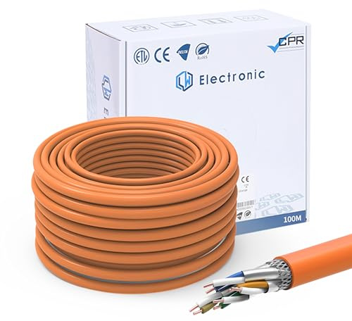 LW Electronic Verlegekabel Cat 7 LAN Kabel 100m Gigabit LSZH Halogenfrei POE++ BauPVO Netzwerkkabel 10Gbit/s S/FTP PiMF 1000 MHz Kupfer AWG23 Installationskabel Datenkabel Ethernet Kabel Orange