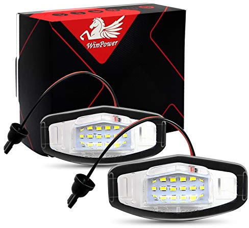 WinPower LED Luces de matrícula coche Lámpara Numero plato luces Bulbos No hay error 6000K Blanco Compatible con Civic 7 8 4D 5D Legend Accord 7 8 4D etc., 2 uds.