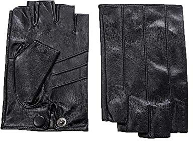 Huixin Männer 'S Leder Driving Riding Kragen Jungen Halbfinger Fitness Haut Handschuhe Fahren Handschuhe Fingerlos (Color : Schwarz, Size : L)