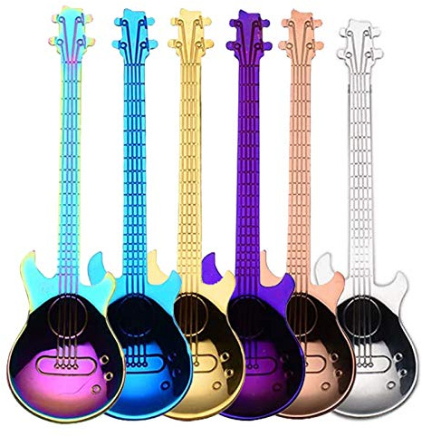 ESRISE Gitarre Kaffeelöffel Set Bunte Edelstahl Gitarren Kaffee Löffel Set， Kleine Zuhause Löffel, Dessertlöffel,EIS Löffel,Joghurtlöffel, Teelöffel, Espressolöffel (Mehrfarbig-6)