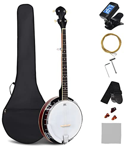Costzon 5-String Banjo 24 Bracket with Geared 5th Tuner and Mid-range Closed Handle, Beginner Kit with 420D Oxford Cloth Bag, One Strap, Wiper, 3 Picks