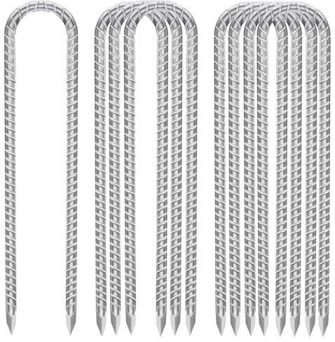 Galvanized Rebar Stakes Heavy Duty with Threaded, Ground Anchors Stakes for Fixing Water Pipes, Tent Stakes and Garden Fence Stakes,30CM (U-8PCS)
