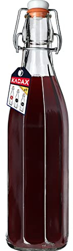 KADAX Universell flaska med strykstängning, tät strykflaska, vintageglasflaska, drickflaska, likörflaska, juiceflaska, strykförslutningsflaska (1 000 ml, 1 styck)
