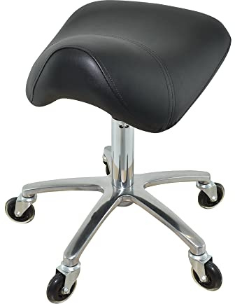VAKON SALON - Premium Sattelhocker, Sattelstuhl für Rückenentlastung, Rollhocker höhenverstellbar von 50-65 cm Drehhocker, Praxishocker, Bürohocker, Arbeitshocker
