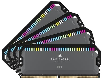 CORSAIR Dominator Platinum RGB DDR5 RAM 64GB (4x16GB) hasta 5600MHz CL36 AMD Expo Intel XMP 3.0 Memoria de Ordenador de Sobremesa – Gris (CMT64GX5M4B5600Z36)