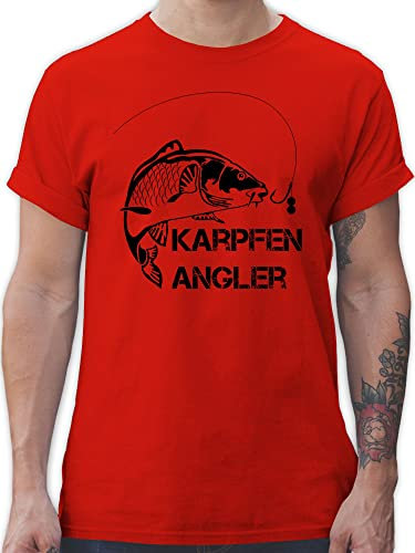T-Shirt Herren - Geschenke & Angeln Zubehör - Karpfen Angler - 5XL - Rot - Fisch Tshirt. angelshirts Angel Schrift Tshirt Vatertagsgeschenk angelbekleidung Fischerei Angler/Fisch Shirt angelshirt