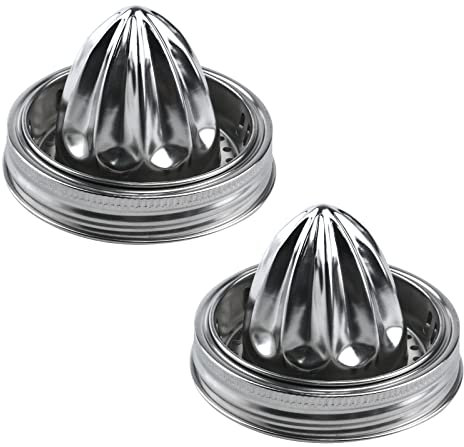 Meprotal Mason Jar Lemon Squeezer Lid, Stainless Steel Manual Citrus Juicers, Hand Squeezer for Wide Mouth Mason Jars (Pack of 2)